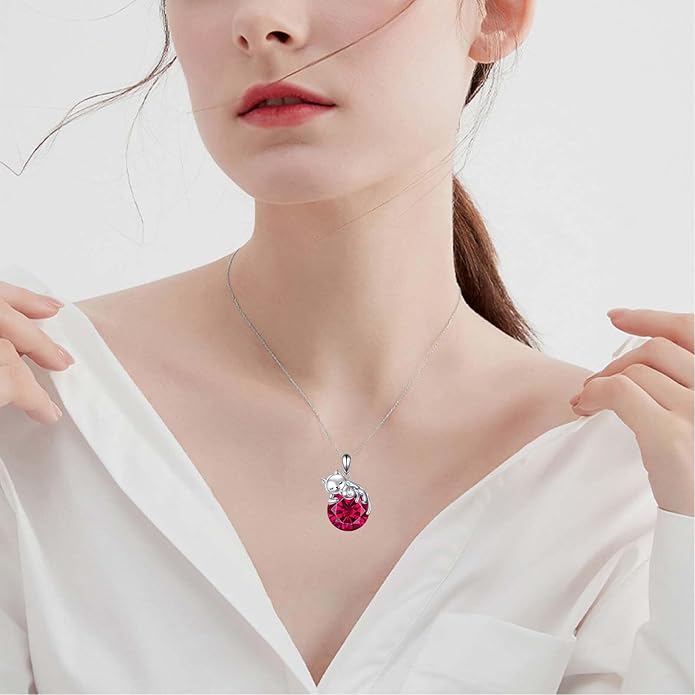 Cat Necklace Sterling Silver Cat Pendnat with Rose Quartz Pearl Jewelry Gifts for Women Cat Lovers