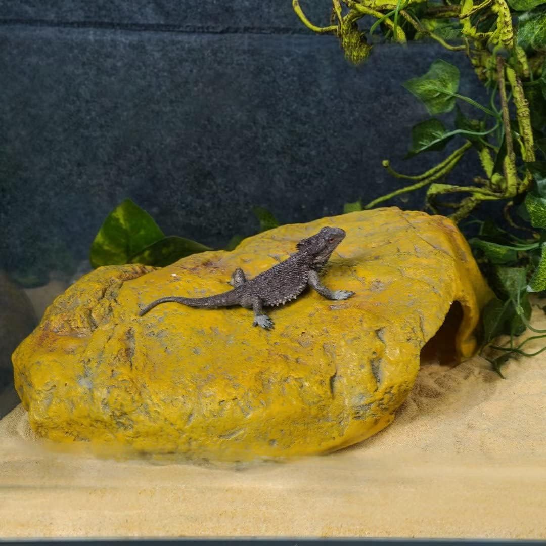 Reptile Hide Snake Cave Large Simulation Stone Resin Hideout Leopard Gecko Lizard Tank Accessories Bearded Dragon Habitat Terrarium Decoration Rock for Spider Frog Amphibian