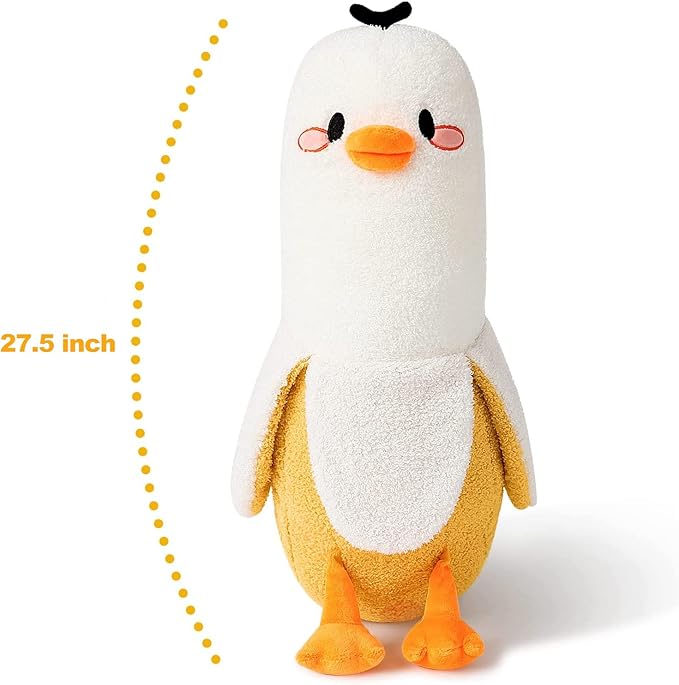 PEACH CAT Banana Duck Plush Pillow Duck Stuffed Animal Cute Banana Plushie for Girls and Boys White 27.5"