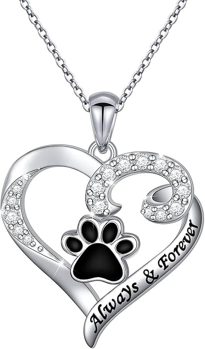 Ladytree S925 Sterling Silver Puppy Dog Cat Pet Paw Print Pendant Necklace 18 inches