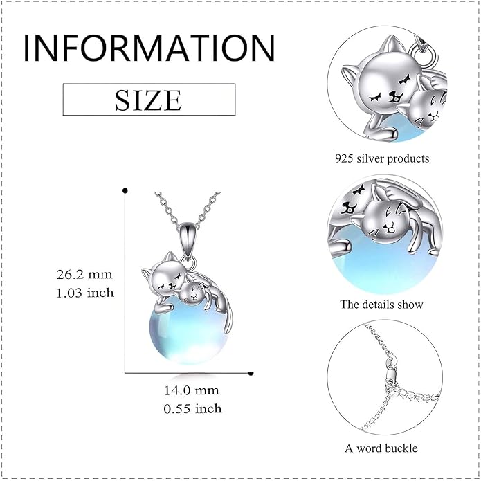 Cat Necklace Sterling Silver Cat Pendnat with Rose Quartz Pearl Jewelry Gifts for Women Cat Lovers