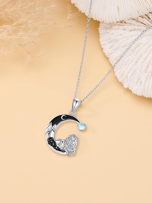 Gothic Jewelry Bat/Cat/Wolf/Dragon/Owl/Fox/Spider/Sun Pendant Sterling Silver Crescent Moon Necklace for Women Girls Black Jewelry Gifts