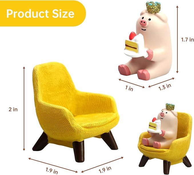 Cute Mini Pig Eating Cake Resin Figurine Apply to for Office, Home Decoration Perfect for Pig Lovers - Yellow Sofa