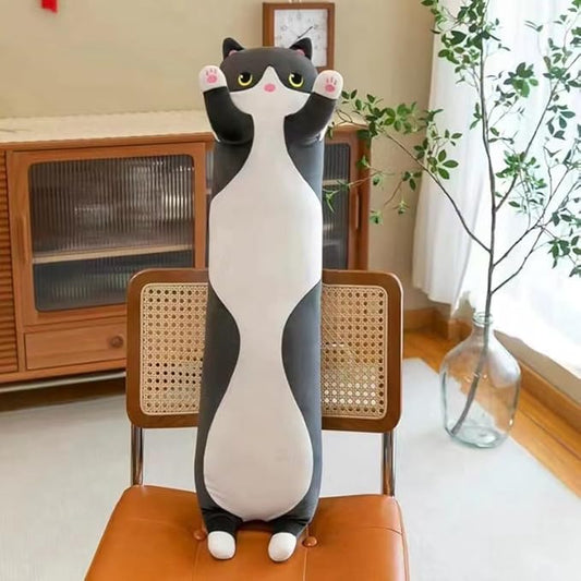 Cute Long Plush Cat Pillow,Soft Plushie Stuffed Animal Toy,Gift for Kids Girlfriend (Black, 51.1inch/130cm)