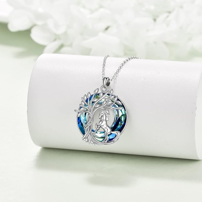 TOUPOP Tree of Life Animal Necklace 925 Sterling Silver Crystal/Abalone Shell Animal Pendant Jewelry Birthday Mothers Day Gifts for Women Mom Wife Her