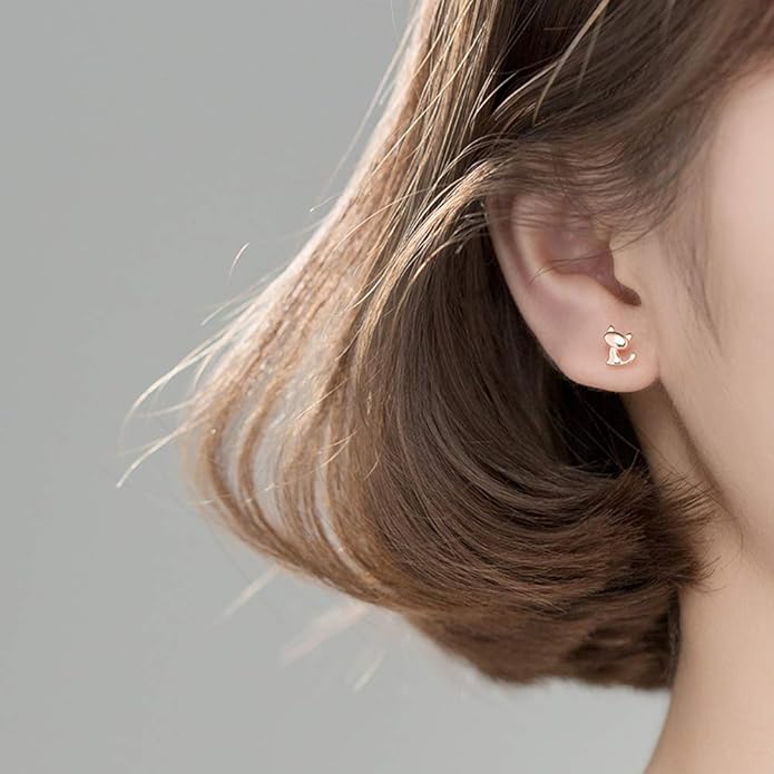 Cute Cat Stud Earrings S925 Sterling Silver Minimalist Lovely Pet Animal Tiny Cartilage Earring Ear Studs Piercing Hypoallergenic Jewelry Gifts for Women Girls