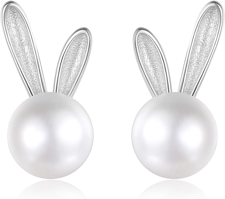 Rabbit Cat Earrings Freshwater Pearl Earrings Sterling Silver Stud Earrings for Women Gifts
