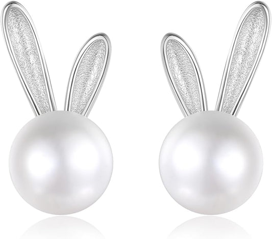 Rabbit Cat Earrings Freshwater Pearl Earrings Sterling Silver Stud Earrings for Women Gifts