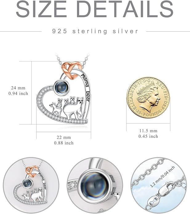 Mothers Day Gift for Mom 925 Sterling Silver Mama Bear/Dinosaur/Cat/Bird/Chicken Necklace with 1 2 3 4 5 Cubs Jewelry for Women Wife Grandma