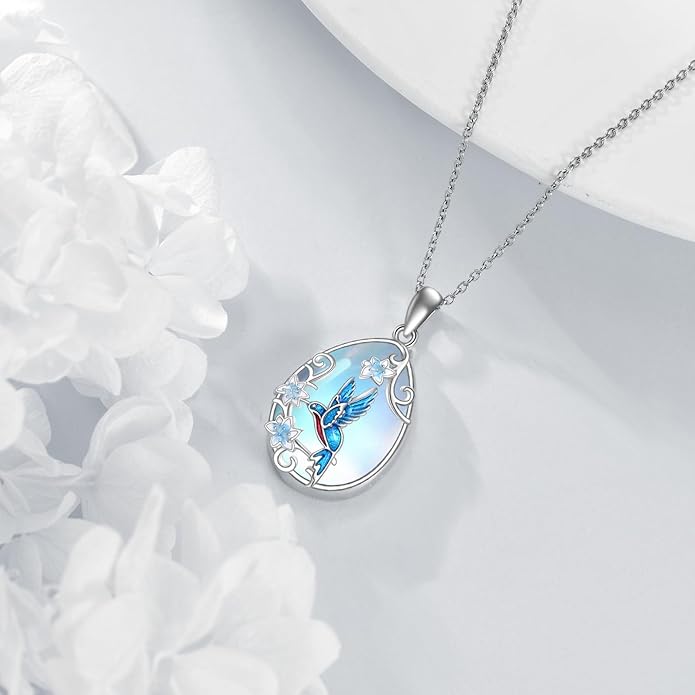 LUHE Moonstone Necklace 925 Sterling Silver Fox/Axolotl/Cat/Raccoon/Penguin/Frog/Panda/Highland Cow Pendant Necklace Animal Jewelry Gifts for Women