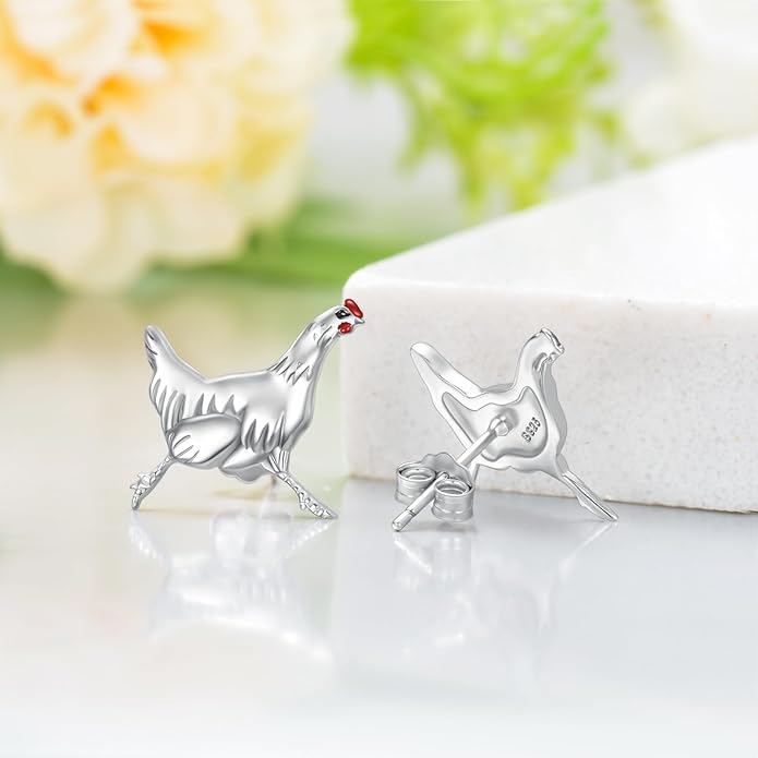 Sterling Silver Cat / Cow / Pig / Bunny / Squirrel / Giraffe / Highland Cow / Lion / Chicken / Ladybug / Star / Moon Stud Earrings for Women Cute Animal Post Earrings Hypoallergenic Animal Jewelry Gift for Teens Girls