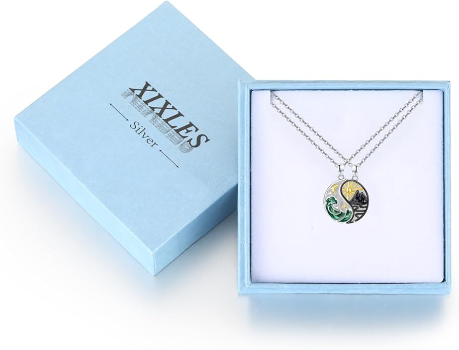Yin Yang Matching Jewelry Set 925 Sterling Silver Yin Yang Friendship Couples BFF Pendant Necklace Jewelry for Her Him Women Men