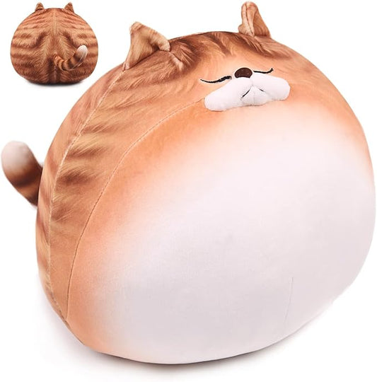 ARELUX 11.8In High Chubby Cat Plush Pillow, Cute Orange Fat Kitty Cat Stuffed Animal Soft Kitten Adorable Hugging Pillow Anime Plushies,Funny Toy Birthday for Adults Friends