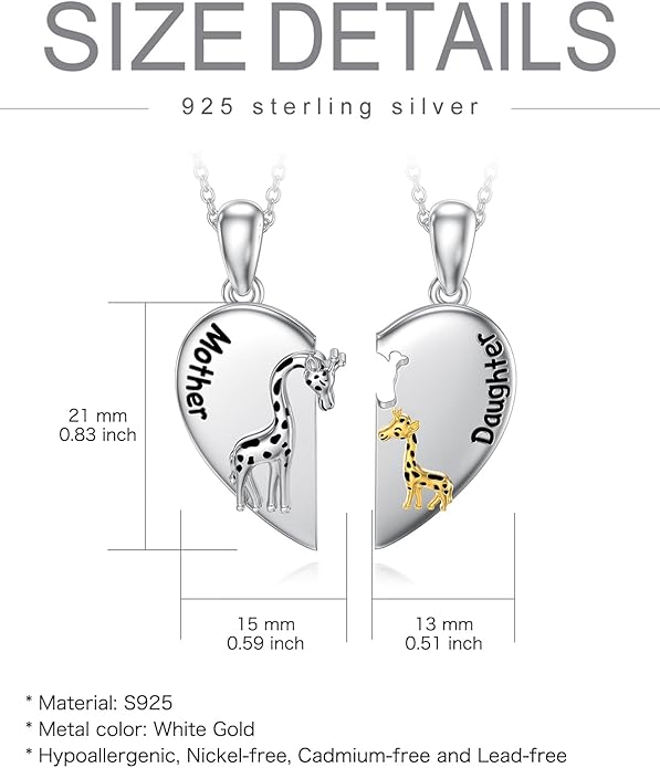 OCJ Mother Daughter Matching Necklaces 925 Sterling Silver Animals Matching Necklace for Mom Daughter 2 Pcs Matching Heart Pendant Birthday Mothers Day Gifts for Mom and Daughter