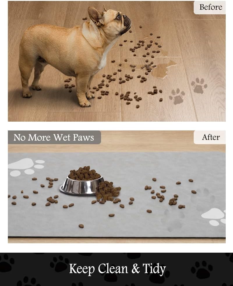 Pet Feeding Mat-Absorbent Dog Mat for Food and Water Bowl-No Stains Quick Dry Water Dispenser Mat-Dog Accessories Pet Supplies-Bowl for Messy Drinkers（LIGHTGREY,12"x19"