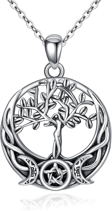 Witch Necklace 925 Sterling Silver Pentagram Triple Moon Pentacle Pendant Wiccan Pagan Jewelry Witchy Gifts for Women