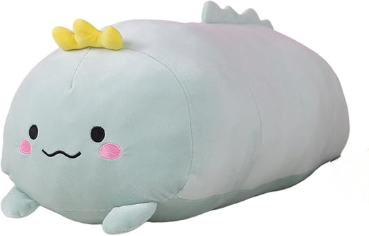 TemBe 23.6 inch Cute Large Dinosaur Plush Stuffed Animal Pillow, Very Soft Squish Mellow Hugging Toy Gifts for Bedding, Kids Sleeping Cute Pillow (Green Dinosaur)