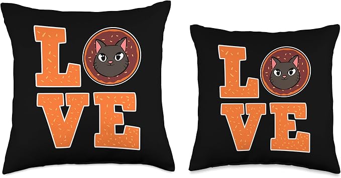 Donut Love Cats Manga Doughnut Foodie Anime Figure Kitten Throw Pillow