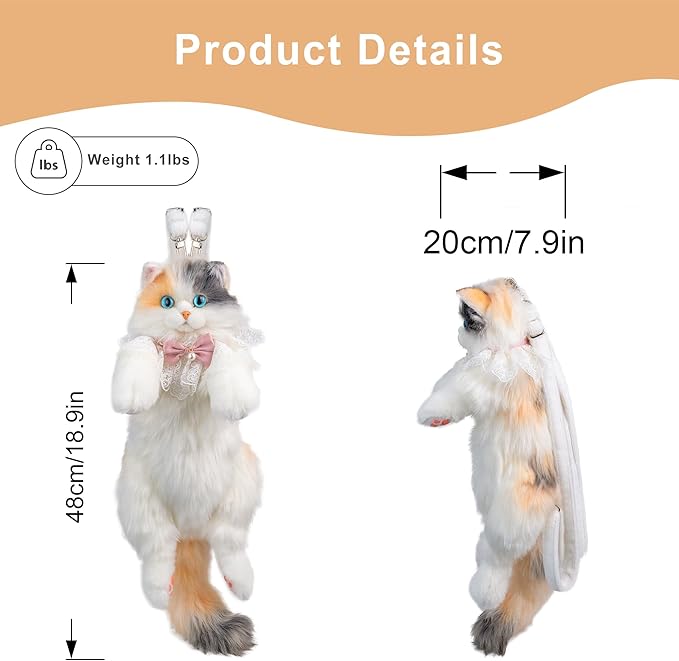 Chongker Cat Shaped Backpack, Stuffed Animals Backpack Toy, Cat Purse Realistic Plush Bag Crossbody Handbag with Adjustable Strap