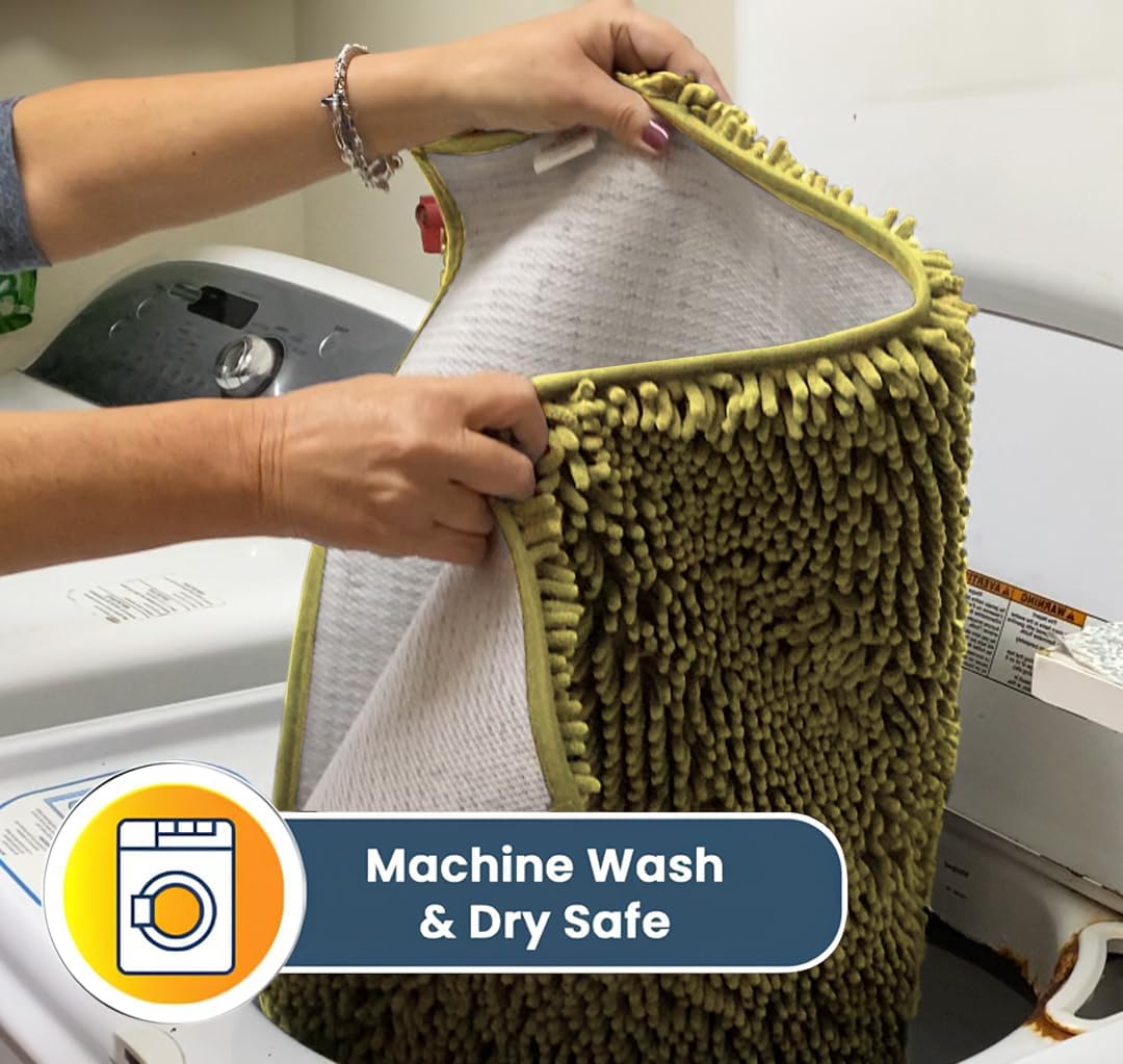 Muddy Mat® AS-SEEN-ON-TV Highly Absorbent Microfiber Door Mat and Pet Rug, Non Slip Thick Washable Area and Bath Mat Soft Chenille for Kitchen Bathroom Bedroom Indoor and Outdoor - Yellow 36" x 120"