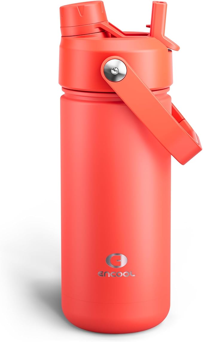 Insulated Water Bottle with Straw Stainless Steel Water Bottle, Leak-Proof, BPA-Free, Double Wall Vacuum Keeps Cold for 24 Hours for Sports, Travel, School (18 oz, Tawny Orange)