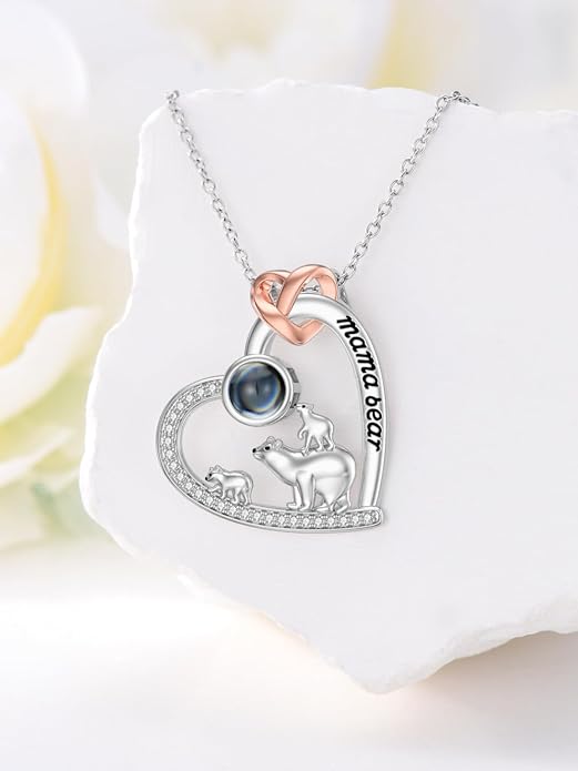 Mothers Day Gift for Mom 925 Sterling Silver Mama Bear/Dinosaur/Cat/Bird/Chicken Necklace with 1 2 3 4 5 Cubs Jewelry for Women Wife Grandma
