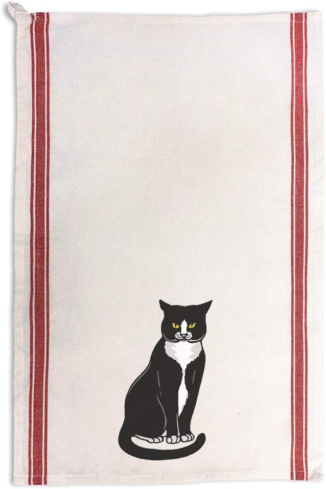 Custom Decor Kitchen Towels Tuxedo Cat C Pets Cats Cleaning Supplies Dish Towels Red Stripe Design Only