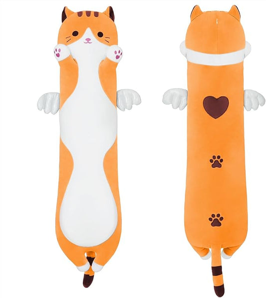 Long Plush Toy Cat Pillow Cute Plush Cat Toy Doll Stuffed Animal Cat Hugging Pillow for Sleeping Gift for Kids and Girls(Yellow,110cm/43.3in)