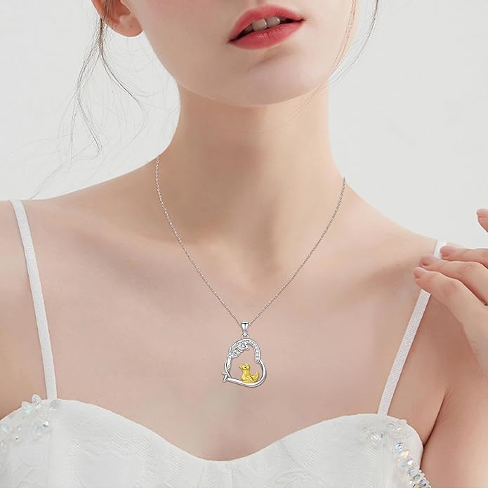 Heart Animal Necklace 925 Sterling Silver Cute Animal Pendant Jewelry Birthday Gifts for Women Girlfriend Mom Animal Lovers