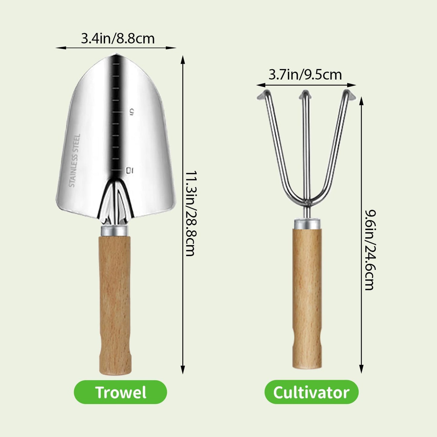 Garden Tool Set, 2 Pieces Stainless Steel Heavy Duty Garden Tools, Gardening Kit with Wooden Handle Garden Hand Tools, Durable Garden Tools for Gardening, Gardening Gifts for Women Men