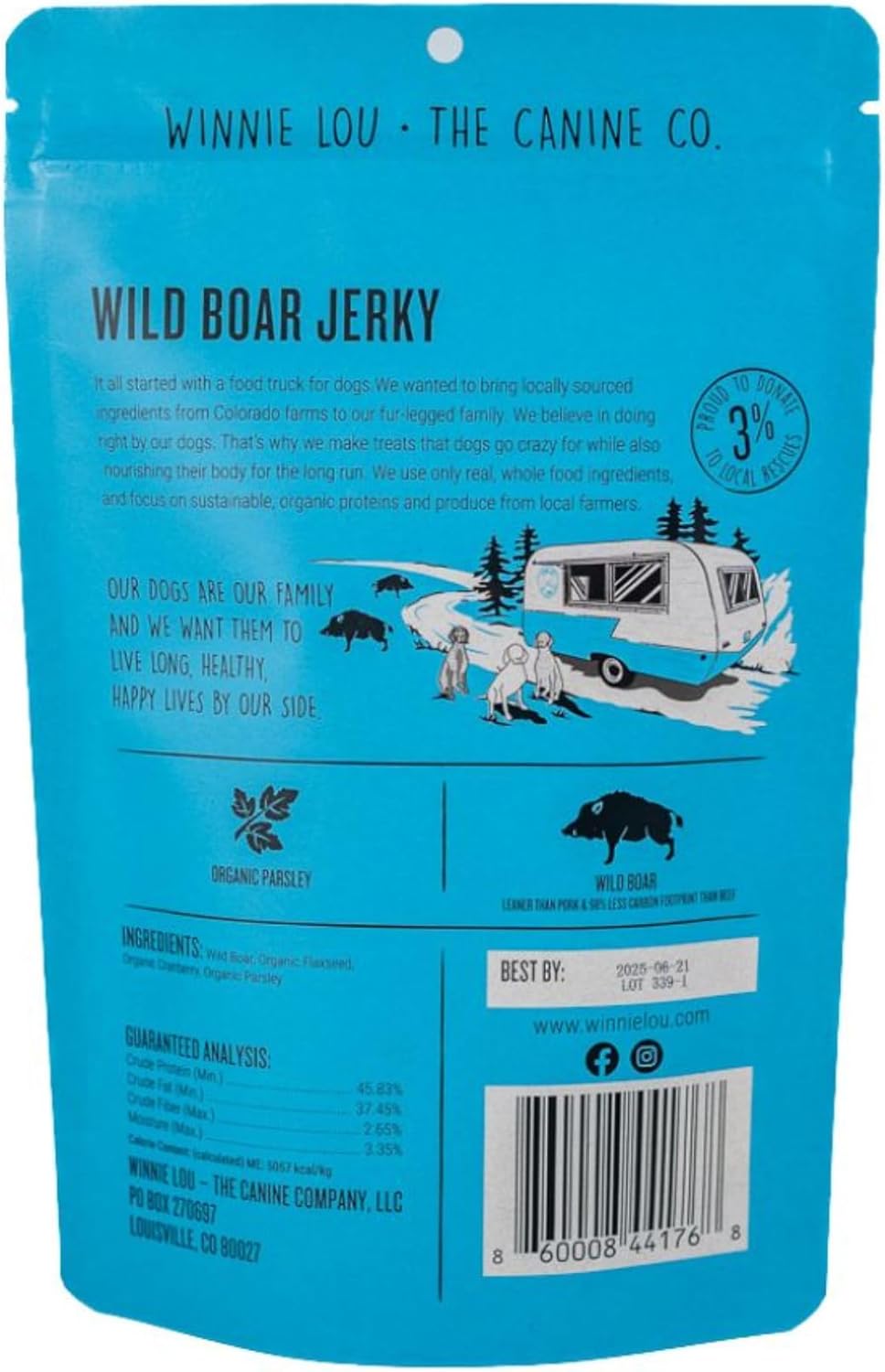 Winnie Lou Wild Boar Jerky Dog Treats – Limited Ingredient, Human Grade, Training Treats for Small, Medium & Large Dogs, Made in USA (2 Pack)