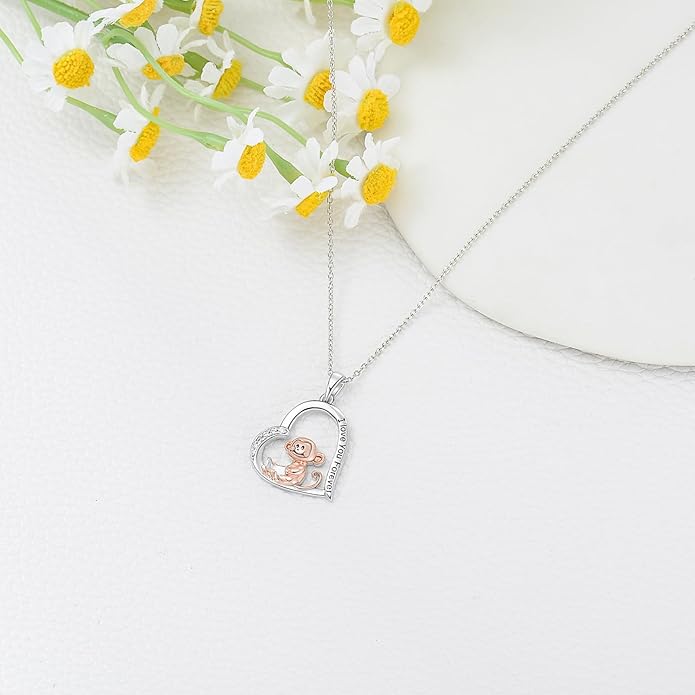 Cat Squirrel Llama Raccoon Tiger Cheetah Elephant Fox Sloth Koala Monkey Horse Dinosaur Axolotl Necklace Animal Pendant Heart Necklace 925 Sterling Silver