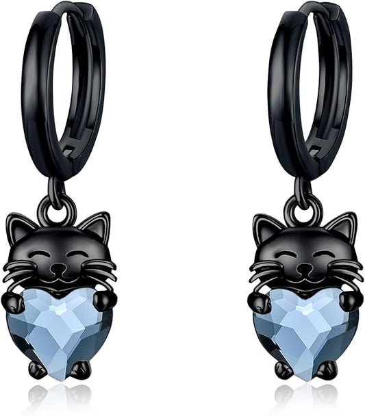 925 Sterling Silver Cat Earrings Cute Animal Kitten Stud Earrings cat Jewelry Gifts for Women Girls Hypoallergenic Earrings for Sensitive Ears