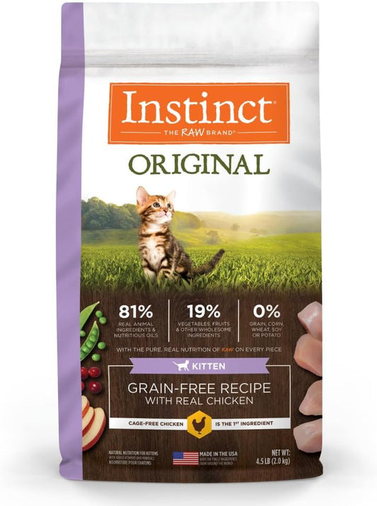 Instinct Original Kitten Dry Cat Food, Raw Coated Kibble, High Protein, Grain Free Recipe - Real Chicken, 4.5 lb. Bag