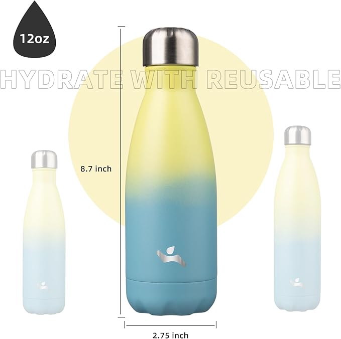 Insulated Water Bottles,12 oz Double Wall Stainless Steel Vacumm Metal Flask for Sports Travel,Sandy Beach