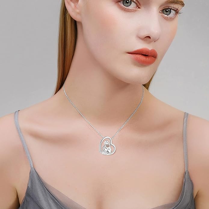 POPKIMI Cat Lover Pendant Necklace Dog Lover Necklace 925 Sterling Silver Crystal Cat Memorial Gifts for Women Animal Heart Jewelry Birthday Gifts