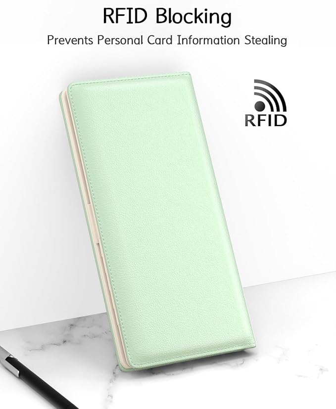 Nipichsha Womens Wallet, RFID Slim Wallets for Women, Thin Ladies Credit Card Holder Purse, Cute Leather Bifold Clutch Billfold with 11 Card Slots & ID Window, Green