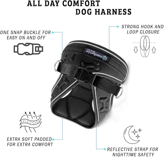 Comfort fit All Weather Step-in Reflective Dog Harness - Adjustable Small Dog Harness Medium Sized Dogs - Soft Padded Easy Walk Dog Vest Harnesses
