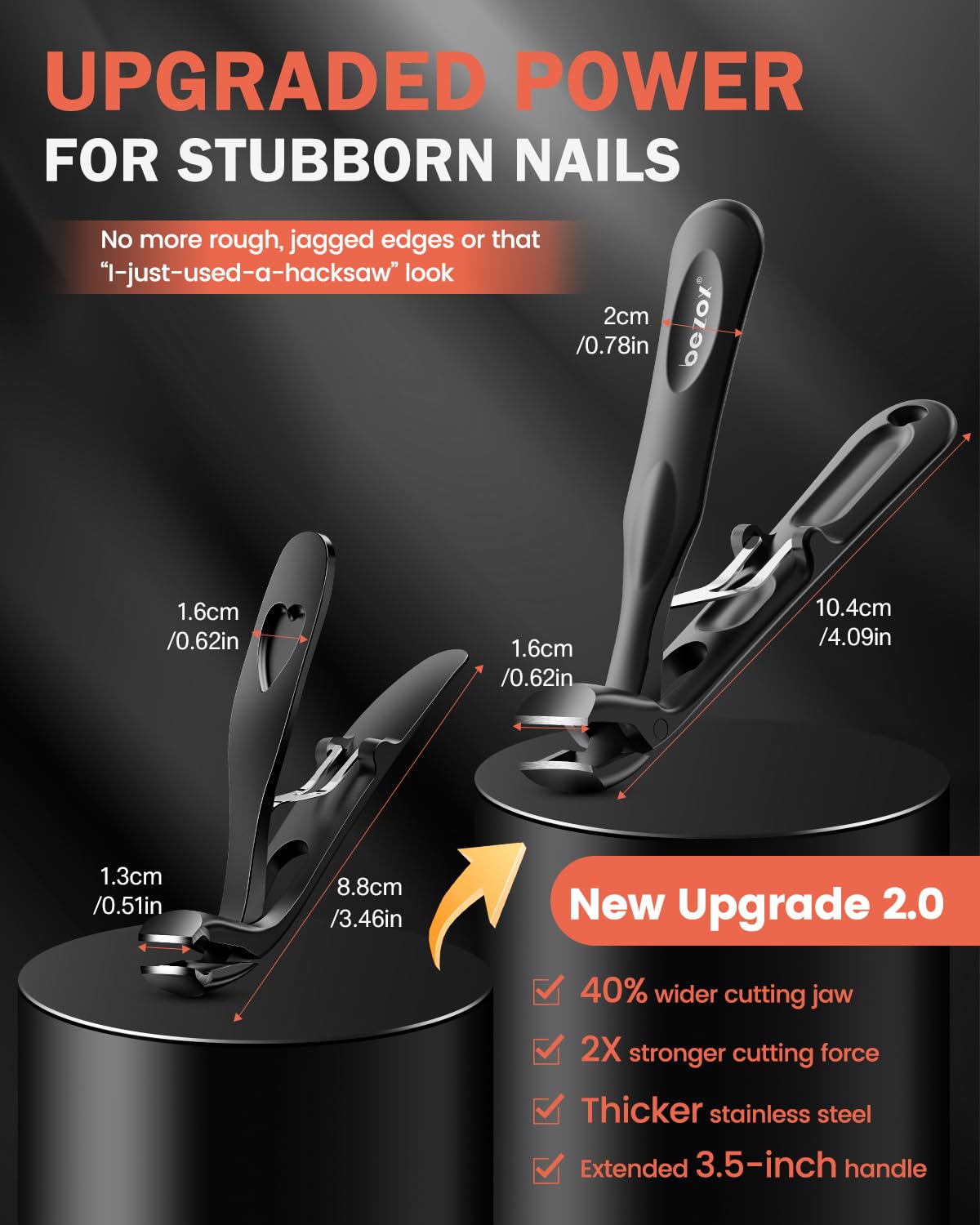 BEZOX Angled Toenail Clippers for Thick Toenails – Long Handle Toe Nail Clippers for Thick Nails for Seniors, Wide Jaw & Heavy-Duty Nail Cutters with Catcher - Black