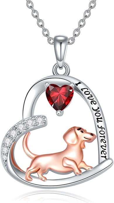 Dachshund Necklace 925 Sterling Silver Dachshund Birthstone Pendant Cute Animal Puppy Dog Dachshund Jewelry Gifts for Women Dachshund Lover