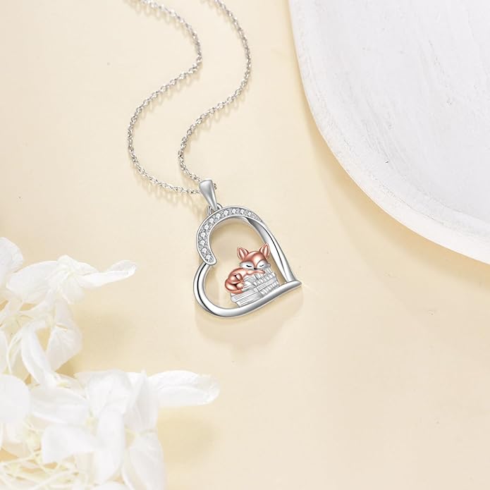 Cat Squirrel Llama Raccoon Tiger Cheetah Elephant Fox Sloth Koala Monkey Horse Dinosaur Axolotl Necklace Animal Pendant Heart Necklace 925 Sterling Silver