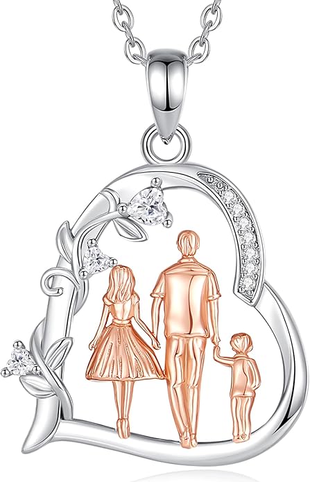 EUDORA Sterling Silver Mother Daughter Necklace for Women, Mama Son Daughter Necklace Pendant for Mom and Daughter,Mom Jewelry from Daughter Mother's Day Gift for Mother Daughter Aunt Grandma