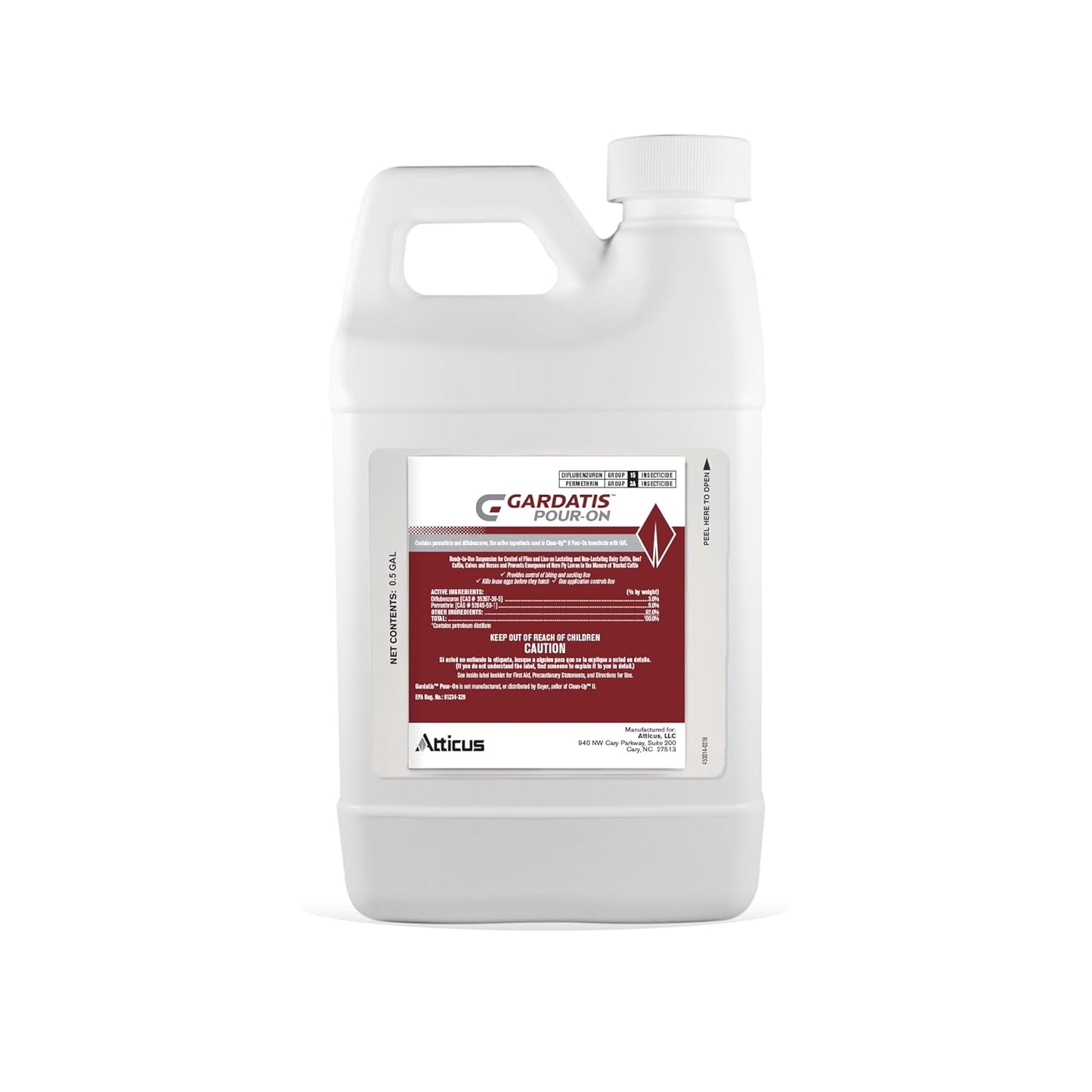 Atticus Gardatis Pour-On Insecticide with IGR (1/2 Gal) - Control Lice, Flies, and Ticks on Cattle and Horses - (Compare to Clean-Up II) - Permethrin 5.0% and Diflubenzuron 3.0%