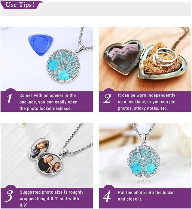 Picture Locket Necklace for Women Men Rose 14K Real Gold 925 Sterling Silver Jewelry Heart Locket Necklace that Holds Pictures Tree of Life Viking Wolf Celtic Knot St Christopher St Michael Pendant