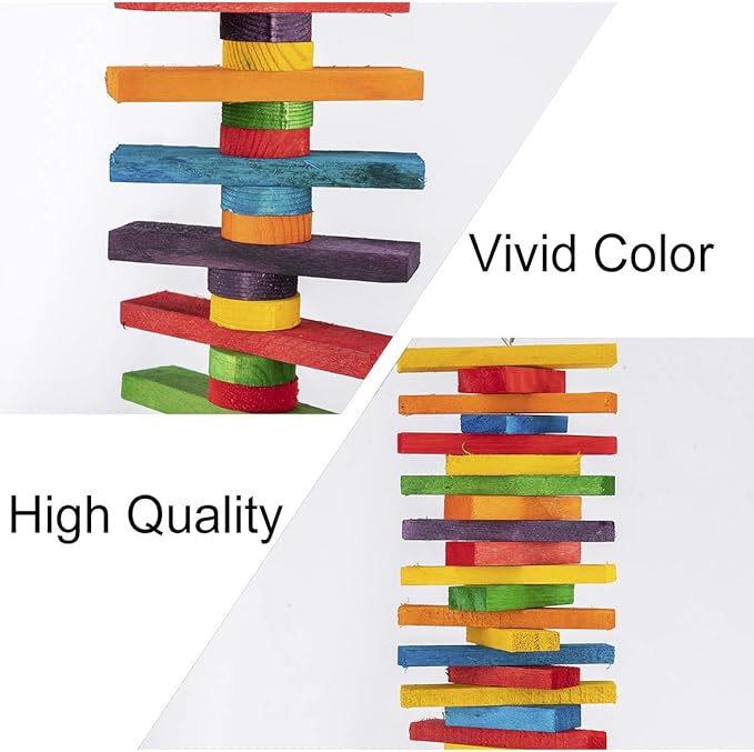 MEWTOGO 2 Pcs Bird Toys - Parrot Toys with Multicolored Natural Wooden Blocks, Chewing Sticks for Conures, Parakeets, Cockatiels, Lovebirds, African Grey, Macaws, Amazon Parrots - Bird Gift