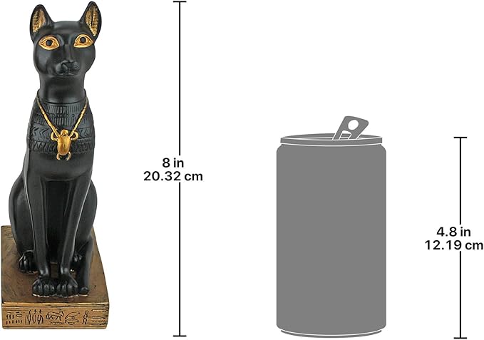 Design Toscano Egyptian Cat Diety Bastet Figurine Statue, 3 inches wide, 8 inches tall, Cast Stone Resin, Black & Gold Finish