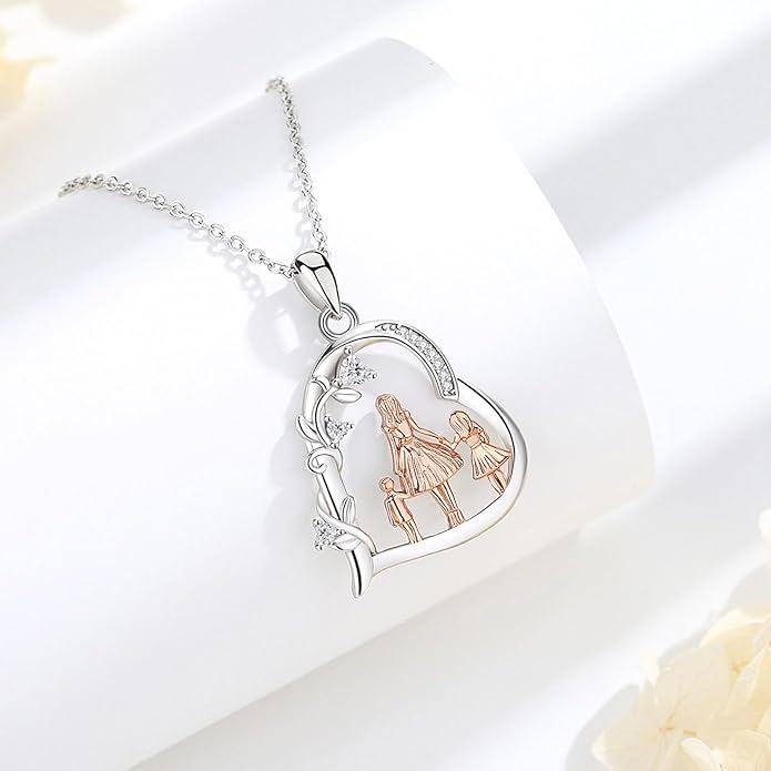 EUDORA Sterling Silver Mother Daughter Necklace for Women, Mama Son Daughter Necklace Pendant for Mom and Daughter,Mom Jewelry from Daughter Mother's Day Gift for Mother Daughter Aunt Grandma
