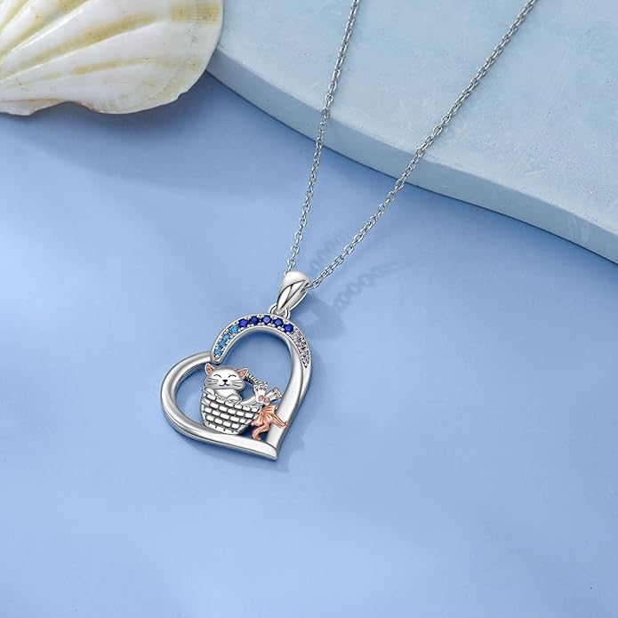 Cat Squirrel Llama Raccoon Tiger Cheetah Elephant Fox Sloth Koala Monkey Horse Dinosaur Axolotl Necklace Animal Pendant Heart Necklace 925 Sterling Silver