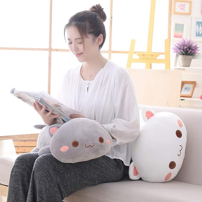 Cat Plush Hugging Pillow, Soft Kitten Cat Stuffed Animals Toy Gifts for Kids (Grey Squint Eyes, 25.5")