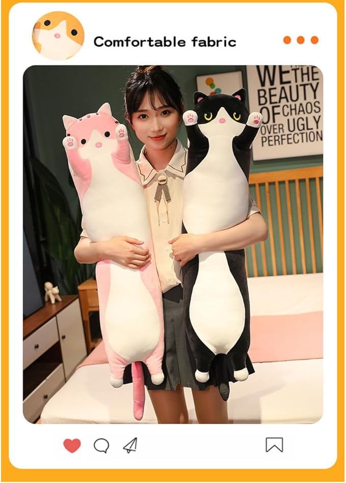 Long Cat Plush Kawaii Body Pillow, Cute Cat Stuffed Animals Soft Plushies.